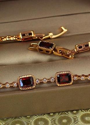 Браслет xuping jewelry дорожка с красными прямоугольниками 21,5 см 7 мм золотистый love-shopping