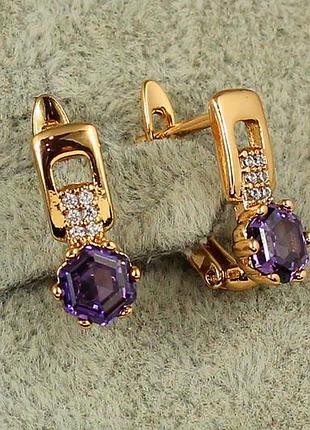 Серьги детские xuping jewelry тутти с фиолетовым камнем 1,4 см золотистые love-shopping