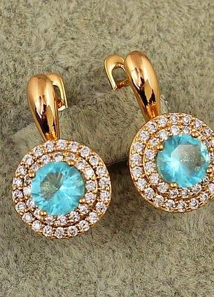 Серьги xuping jewelry мечта с голубым камнем 1,9 см золотистые love-shopping