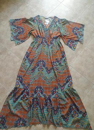 Плаття довге літнє wallis невагоме оздоблене бісером м-l різнокольорове