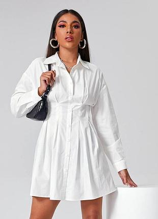 Белое платье хлопок, хлопковое платье-рубашка корсет, платье в корсетном стиле, белое платье корсет, трендовое платье на пуговицах, короткое платье