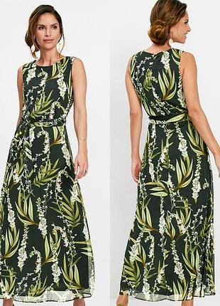 Плаття шифонове довге максі в підлогу у квітковий принт із поясом