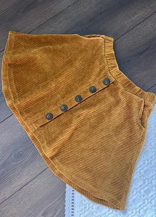 Коричнева велюрова спідниця юбка zara зара для дівчинки шкільна в школу сонце на резинці з ґудзиками пуговицями спереді 8 років 128 см