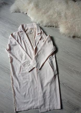 Удлиненный жакет пиджак кардиган нежно розовый с кружевом