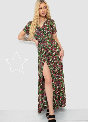 Сарафан с цветочным принтом на запах, цвет черно-красный