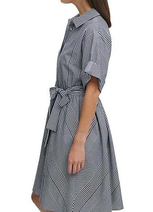 Dkny платье миди с поясом женская в полоску натуральное легкое