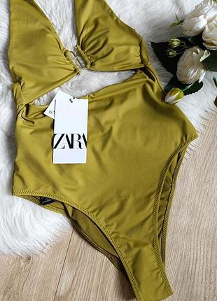 Купальник с воротником хальтер и металлической деталью от zara, размер xs, s, м, xl3 фото