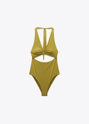 Купальник с воротником хальтер и металлической деталью от zara, размер xs, s, м, xl4 фото