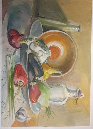 Академия живописи. Учебная работа. натюрморт гуашь а2 на бумаге