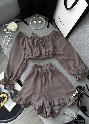 Летние костюмы топ и шорты из жатки
