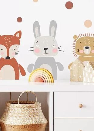 Наклейки для детской комнаты на стены мишка лиса заяц (лист 113 х 27 см) б480-9