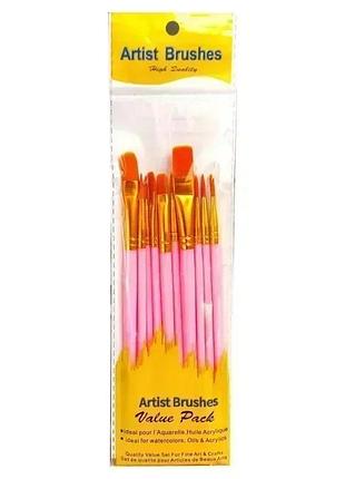 Набор из 10 шт кистей для боди-арта artist brushes розовые