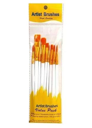 Набор из 10 шт кистей для боди-арта artist brushes белые