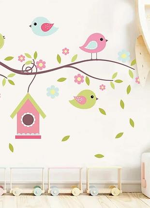 Наклейка brup на стену pretty birds птички возле домика (лист 40 х 60 см) б77-3
