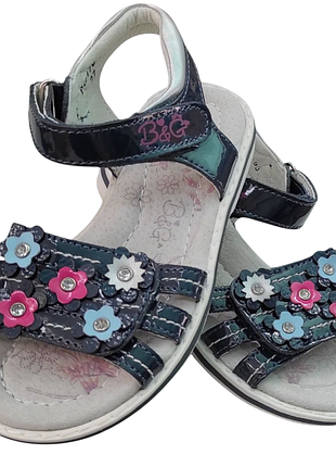 Детские кожаные синие босоножки сандалии для девочки на липучках (уценка витрина )