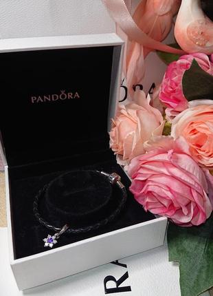 Браслет пандора шкіряний чорний pandora