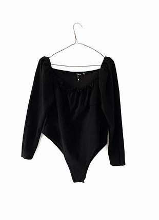 Черный боди с длинным рукавом boohoo