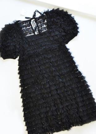 Стильное черное платье с бахромой zara zara2 фото