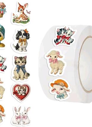 Наклейки 500 штук звірятами. милі кошенята, щенята, баранці, каченята, оленята, зайченята