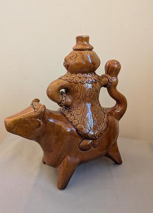 Пан на корове керамическая статуэтка винтажная