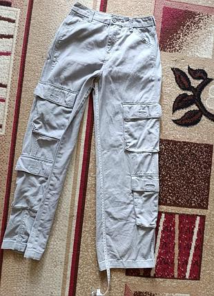 Джинсы карго, с карманами, широкие