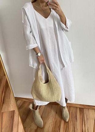 Италия белый льняной кардиган с капюшоном куртка из льна льон
