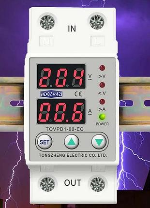 Защитное реле контроля напряжения 220в, 40а, 63а tomzn с жк-дисплеем
