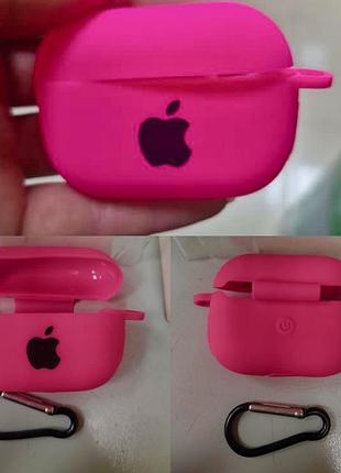 Чохол для airpods pro з карабіном barbie pink малиновий силіконовий захисний аірподс про