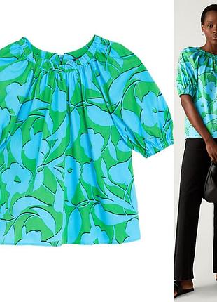 Блузка с рукавами-блузонами из чистого хлопка с принтом, поплином m&s cillection