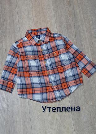 Утепленная рубашка gap 6-9-12 мес. 74 на мальчика теплая модная классная стильная крутая кофта кофточка я клеточку клетку клетчатая