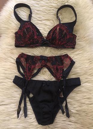 Преміум бренд комплект бюстгальтер трусики пояс для панчох agent provocateur2 фото
