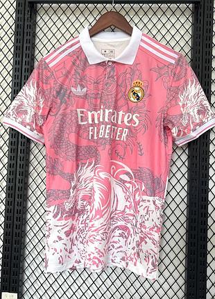 Футболка реал мадрид адідас рожева real madrid dragon adidas футбольна форма з драконом унісекс