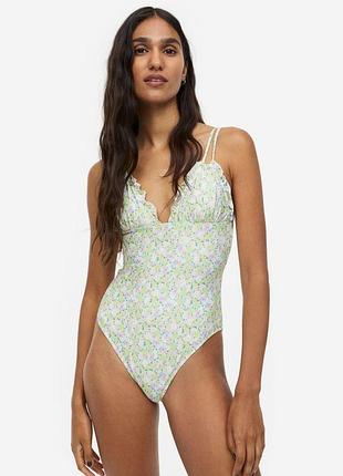 Купальник біло зелений суцільний на зав'язках, h&m в ідеальному стані, розмір s-m