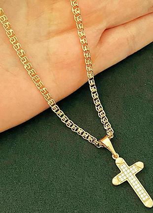 Позолочений набір: позолочений ланцюжок 45 см, 50 см, 55 см, 60 см і хрестик, позолота