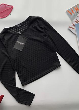 👚полупрозрачный чёрный топ/укорочённый чёрный топ в полоску длинный рукав👚