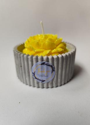 Оригинальная свеча ручной работы в дизайнерском кашпо из гипса