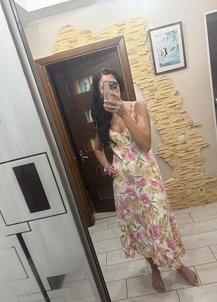 Лляна сукня сарафан міді marks&spenser per una у квітковий принт 💯 % льон