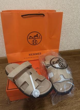 Жіночі шльопанці hermès beig бежеві р.38