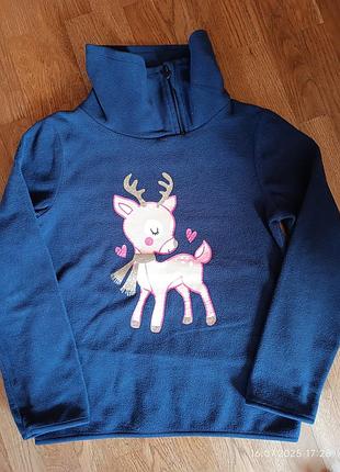 Флисовая кофта palomino 128р, синяя, с оленечкой)