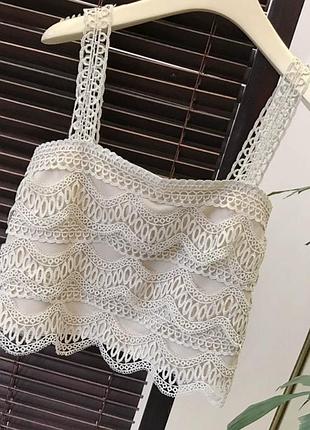 Ажурний топ з замком-блискавкою ззаду бежевий s