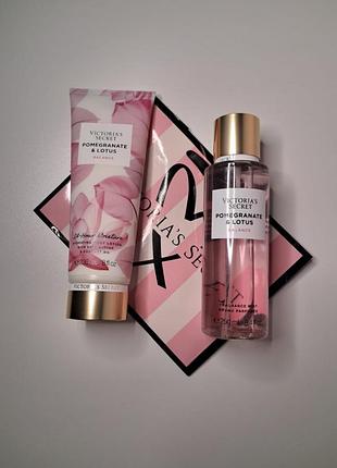 Набір victoria’s secret pomegranate & lotus: спрей та лосьйон для тіла. оригінал