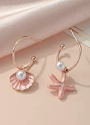 Серьги женские ракушки на кольцах розовые sku 03575