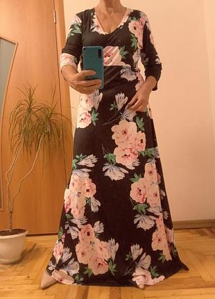 Трикотажное тонкое цветное платье в пол размер 14 -16