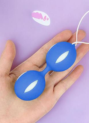 Вагінальні кульки без вібрації подвійні кульки кегеля без нитки синього кольору blue geisha ball