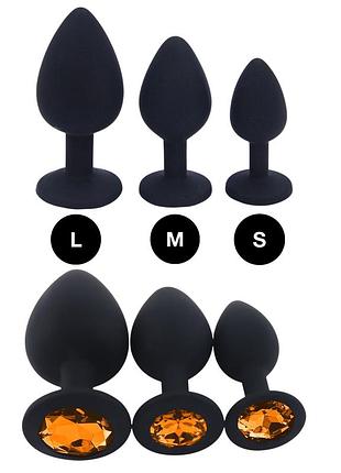 Набір анальних пробок з каменем помаранчевого кольору, силіконові анальні пробки з силікону anal plug set