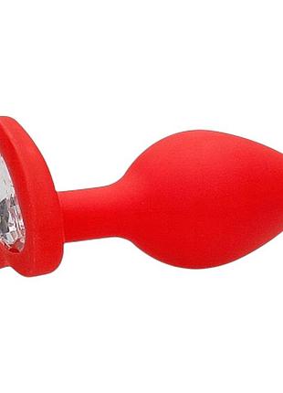 Анальна пробка серце велика силіконова з прозорим каменем anal plug heart червоного кольору розмір l sexshop tfa