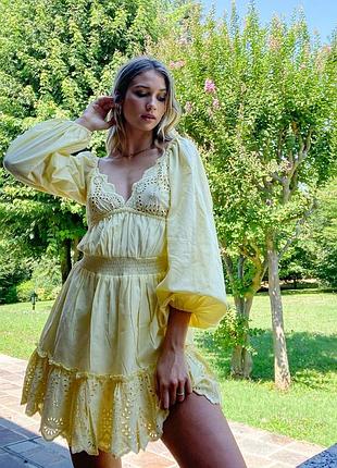 Нежно-желтое хлопковое платье asos 💛 натуральное желтое сливочно-желтое сливочное платье хлопок прошва