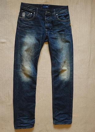 Прямые синие фирменные состаренные джинсы g-star raw arracc голландия 31/34.