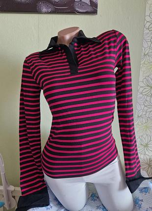 Жіноча кофточка сорочка з довгим рукавом маленького розміру з коміром у смужку