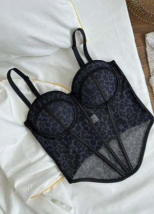 Роскошный бюстье в леопартовом принте (корсет) твердая чашка 75в, 80в; 85с, 90с синий